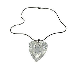 WATERFORD Cut glass crystal heart pendant necklace silver tone chain